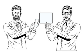 Pop art businessmen presentation black and white