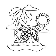 Summer and beach cute cartoons in black and white