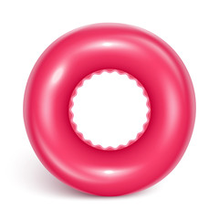 Crimson Swimming Circle. Inflatable rubber toy for child safety. Realistic summer illustration. Lifebuoy. View from above. Isolated on white background Vector illustration