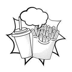 french fries with soda black and white