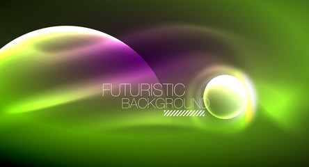 Blurred neon glowing round shapes, abstract circles and lights