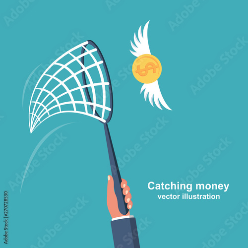 Chasing Money Concept Businessman Trying To Catch Flying - 
