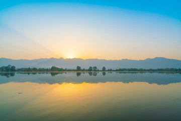 Sunrise on Dal lake, Kashmir India .