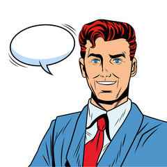 Pop art businessman speech bubble