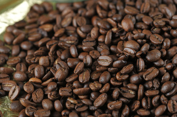 coffee beans on gold background