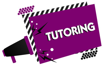 Naklejka premium Conceptual hand writing showing Tutoring. Business photo text An act of a person employed to administer knowledge to someone Megaphone loudspeaker loud scream idea talk frame striped speech