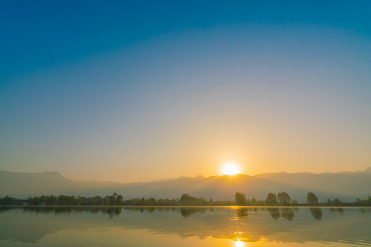 Sunrise on Dal lake, Kashmir India .