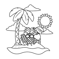 Summer and beach cute cartoons in black and white