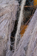 Tangled fishing nets and ropes wharfside in Essaouira, Morocco