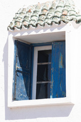 The typical blue windows found in Essaouira, Morocco