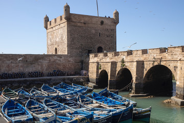 The famous blue fishing boats of Essaouira, Morocco