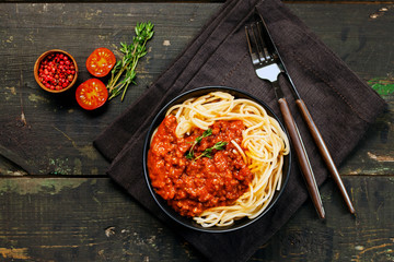 Spaghetti Bolognese with tomato sauce