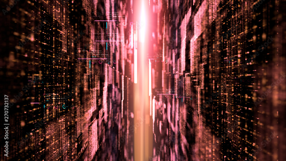 Poster Futuristic digital matrix grid particles de-focus cyber space background environment