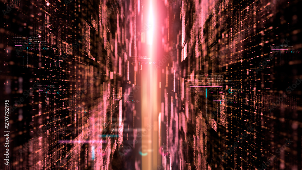 Aufkleber futuristic digital matrix grid particles de-focus cyber space background environment