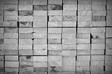 cross section of arranged timber brown wood for backgrounds black and white with vignette