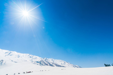 Beautiful  snow covered mountains landscape Kashmir state, India .