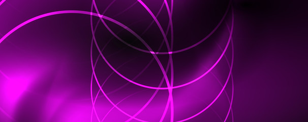 Dark abstract background with bright color neon lights and lines. Glowing background