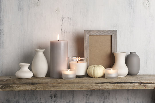 Neutral Colored Vases And Candles As Home Decor