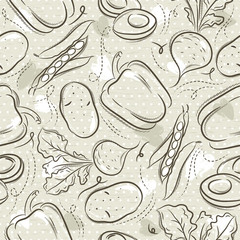 Beige Seamless Patterns with vegetable, pepper, beans, potato and avocado. Ideal for printing onto fabric and paper or scrap booking, vector