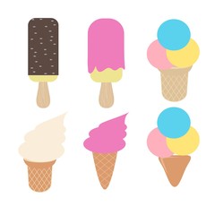 Ice cream collection, isolated on white background