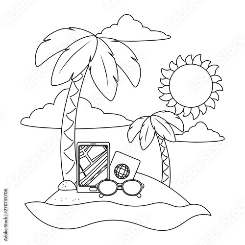 "beach cartoon in black and white" Stock image and royalty-free vector