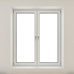 White plastic double door window isolated on white wall, 3d rendering