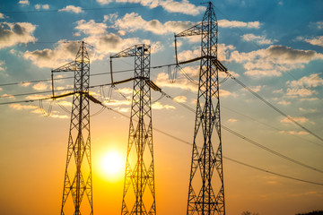 Electric pylons at sunset