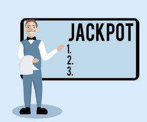 Conceptual hand writing showing Jackpot. Business photo text Large cash prize in game Lottery Big award Gambling related.