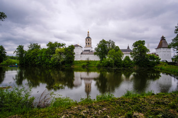Fototapeta na wymiar landscape with the image of the Paphnutius monastery in Borovsk, Russia