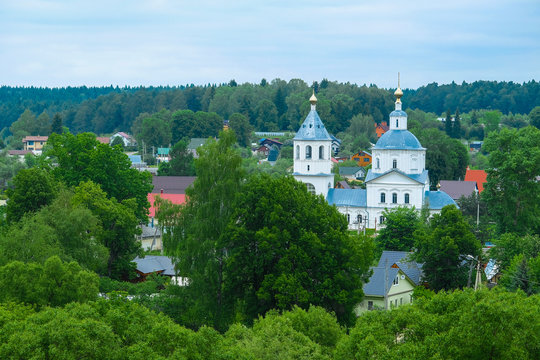 Borovsk, Russia - May, 25, 2019: image of landscape with the image of the Paphnutius monastery in Borovsk, Russia