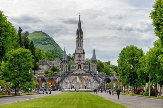 View of the basilica of Lourdes in France