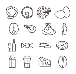 grocery items icons set. black and white outline vector illustration