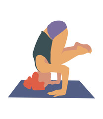 Yoga pose headstand female figure. color vector illustration isolated on white background