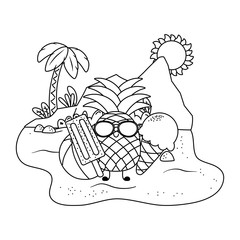 Summer and beach cute cartoons in black and white