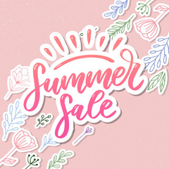 Vector word sale .Letters made of flowers and leaves Summer sale Holiday Flyer Banner Poster Summer sales