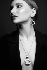 black and white stylish portrait of sexual girl