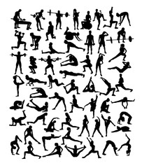 Happy Fitness and Gym Sport Silhouettes, art vector design 