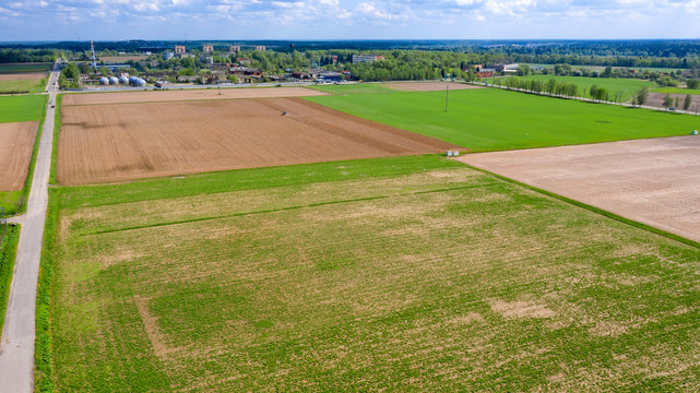 Top view on flat geometric areas of an agricultural field