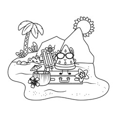 Summer and beach cute cartoons in black and white