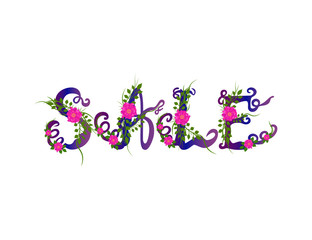 Sale! Inscription with flowers letter. Vector illustration. EPS 10.