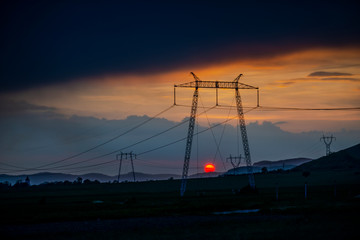 Fototapeta na wymiar Pylons at the sunset
