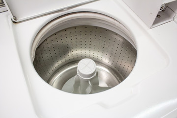 Looking into the basin of a washing machine