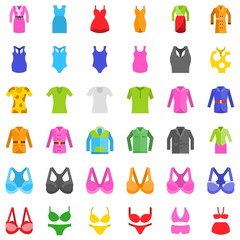 Women clothing vector icon set, flat style