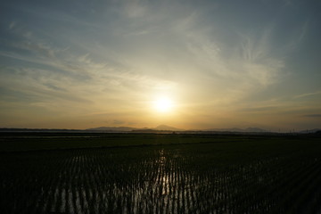 筑波山と田園風景