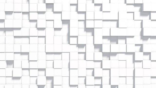 Abstract geometric digital background with random motion cubes. Modern minimalistic concept for broadcast or sceersaver. Looped 3d animation.
