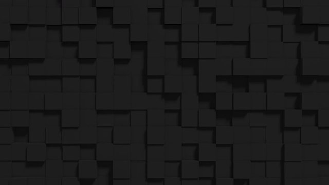 Abstract geometric digital background with random motion cubes. Modern minimalistic concept for broadcast or sceersaver. Looped 3d animation.