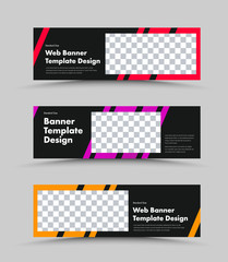 set of templates vector black banners with colored diagonal lines on the background and a rectangle for the photo.