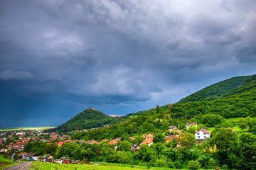 Fototapeta na wymiar Storm clouds on the Deva citadel, Romania