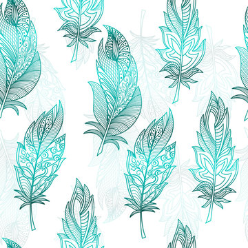 Seamless pattern with abstract feathers. Vector illustration. EPS 10