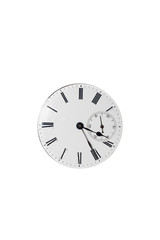 Ancient ornamental clock face with roman numbers isolated on a white background